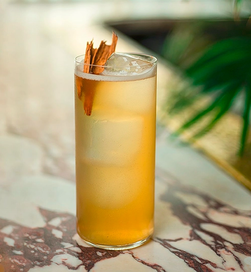 Mat Fizz receta de cóctel con soda con ron Matusalem Gran Reserva 15, agua mineral y canela en vaso highball