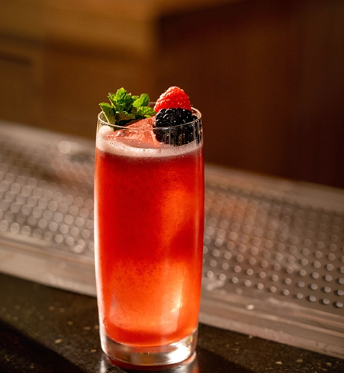 Thank You Berry Much, receta de ron con frutos rojos con Matusalem Gran Reserva 15, frambuesas y hierbabuena en vaso highball